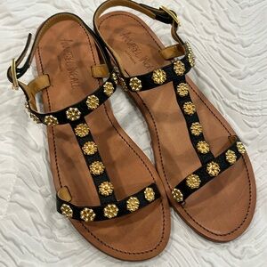 Annabel Ingall Stud Embellished Gold Sandals Size(10)Made in Australia Rtl $189